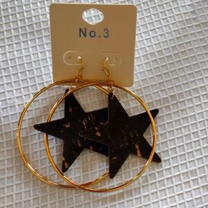 NWT Texas Style Hoop Earrings, Brownish black color stars